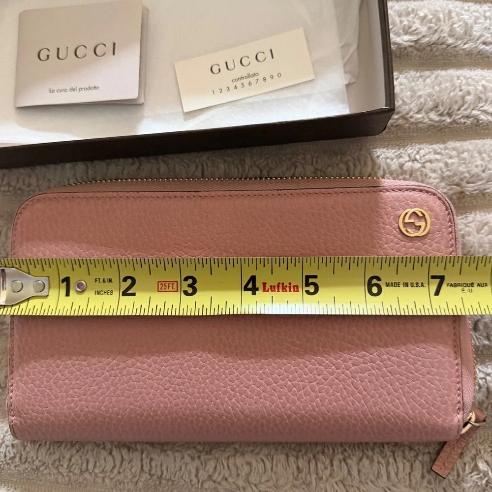 Gucci Interlocking G Zip Around Long Wallet Pink Pebbled Leather 449347 in Box - Picture 11 of 12
